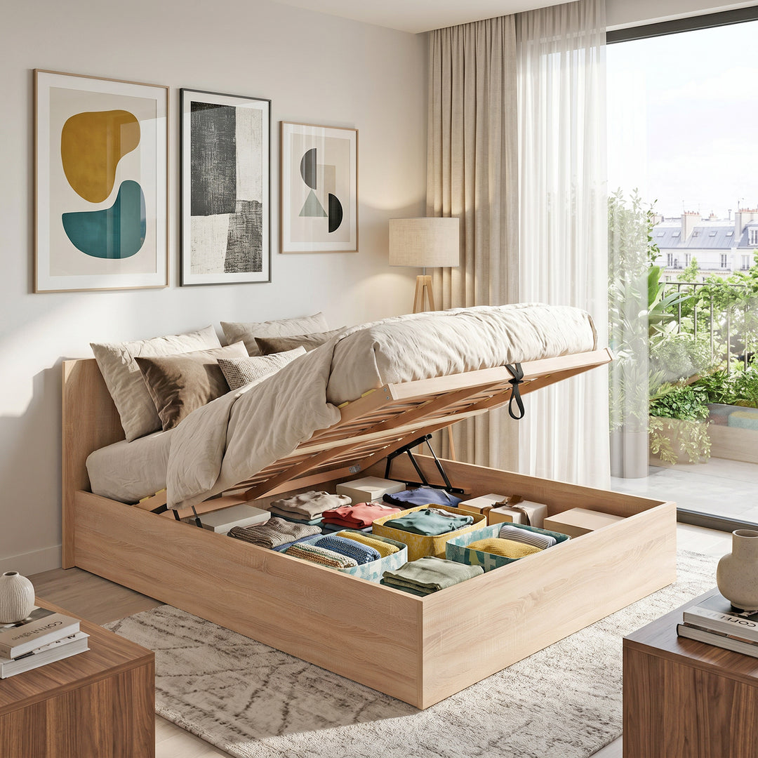 Lit coffre MADRID 160x200 coloris bois