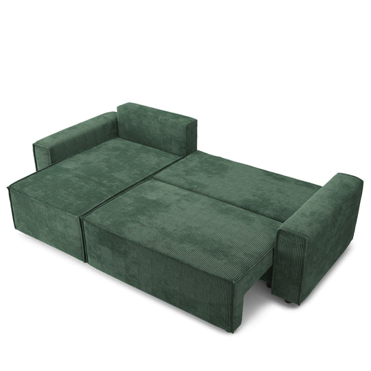Canapé d'angle convertible vert en velours côtelé avec coffre L251cm "Léger défaut"