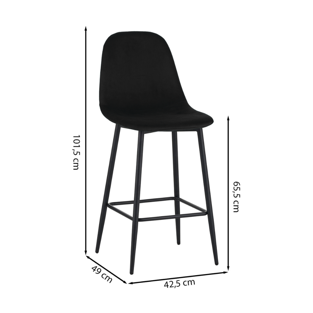 Lot de 4 tabourets de bar Heki en velours noir 65cm DRAWER