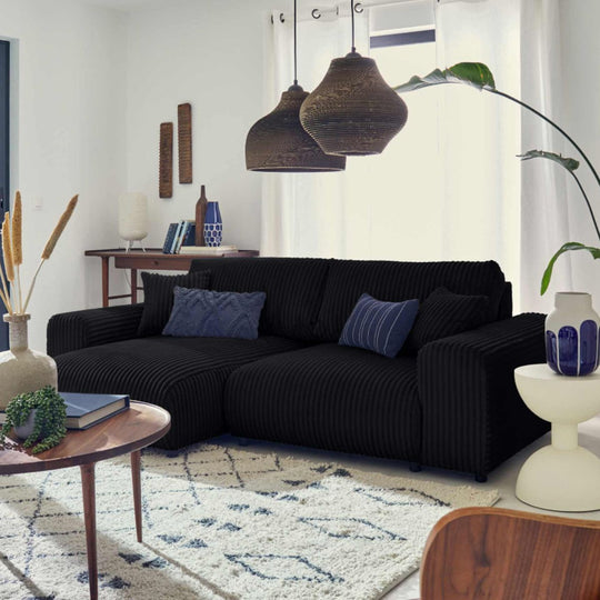 Canapé d'angle reversible 4 places GARANCE en velours côtelé BESTMOBILIER noir
