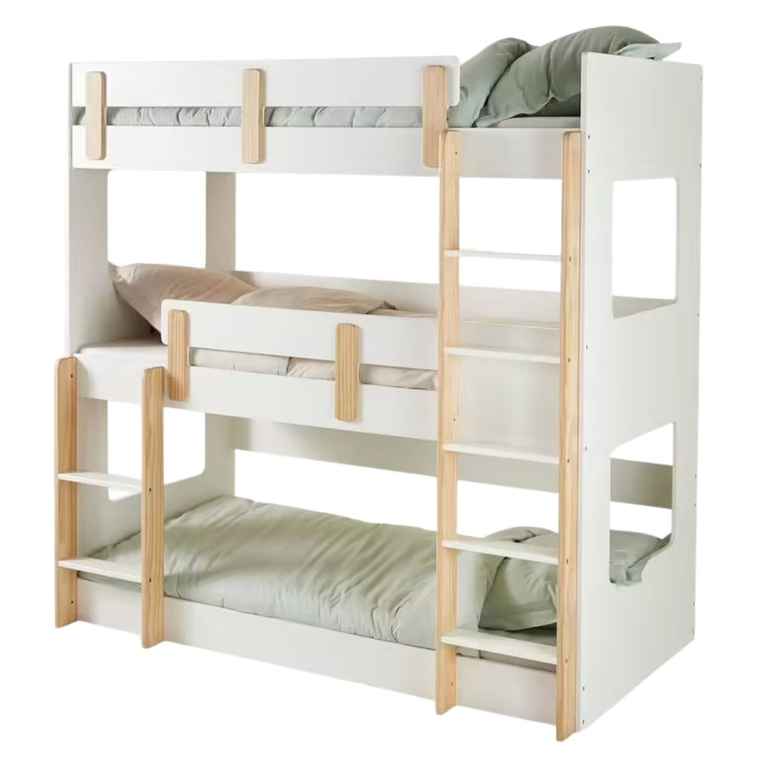 Lit superposé VERTBAUDET triple Everest 90x190cm - blanc/bois