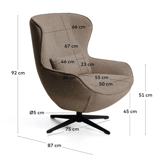 Fauteuil KAVE HOME Sorile pivotant chenille marron