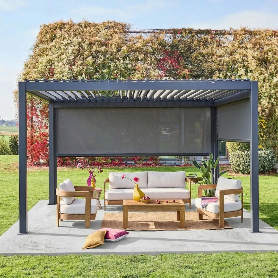 Pergola bioclimatique aluminium 4 x 3 m + 1 store 3 m + 1 store 4 m Triomphe - SWEEEK