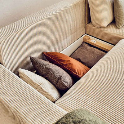 Canapé d'angle réversible BESTMOBILIER 4 places convertible avec coffre en velours côtelé beige