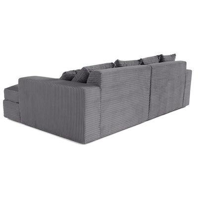 Canapé COLLINS 4 places BESTMOBILIER avec double méridienne en velours côtelé gris