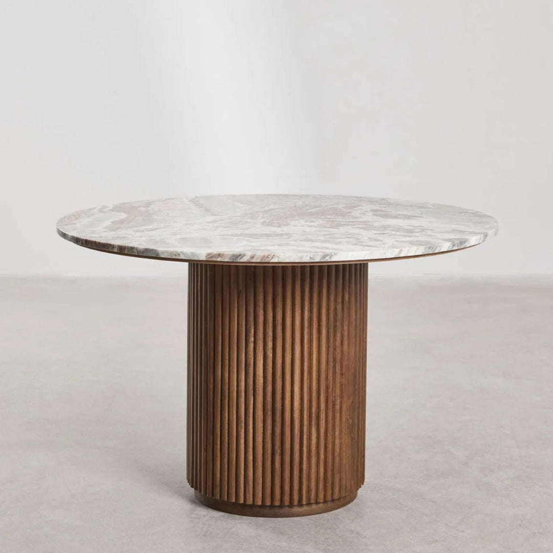 Table à manger ronde 120cm Giselda en pierre naturelle et bois de manguier SKLUM