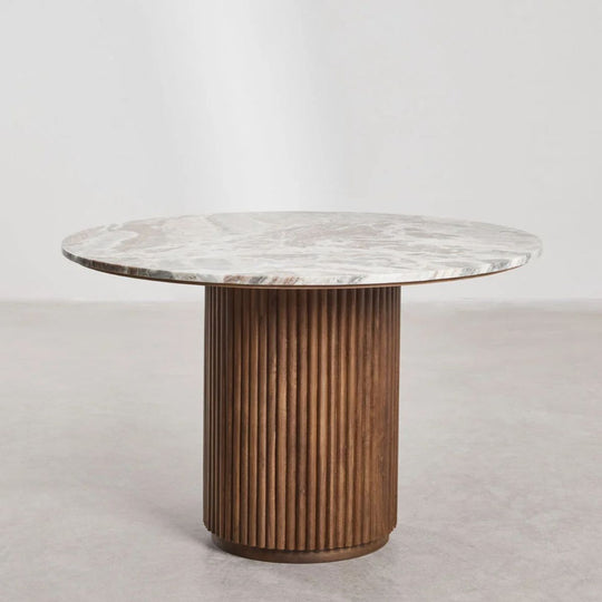 Table à manger ronde 120cm Giselda en pierre naturelle et bois de manguier SKLUM