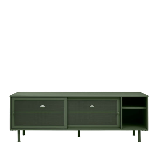 Meuble TV DRAWER Kiso 2 portes 2 niches en métal vert olive