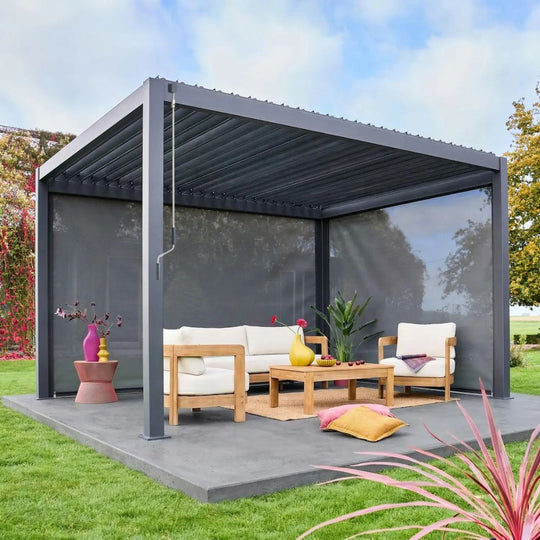 Pergola bioclimatique aluminium 4 x 3 m + 1 store 3 m + 1 store 4 m Triomphe - SWEEEK