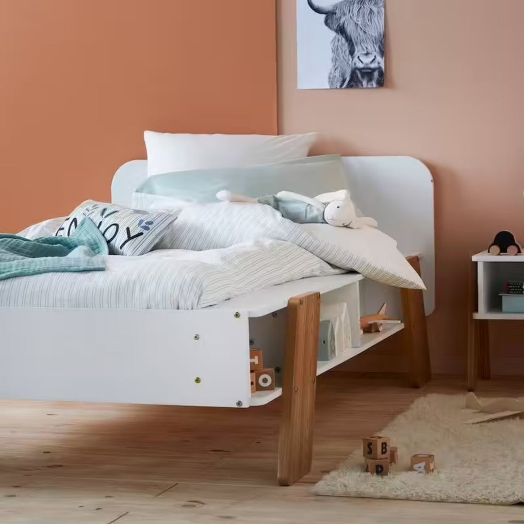 Lit enfant VERTBAUDET avec rangements LIGNE ARCHITEKT - blanc/bois