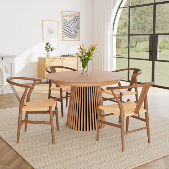 Table à manger extensible BESTMOBILIER Freya ronde en bois effet chêne