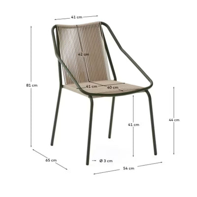 Lot de 4 chaises d’extérieur Zivia en corde écrue et acier galvanisé vert Kave Home