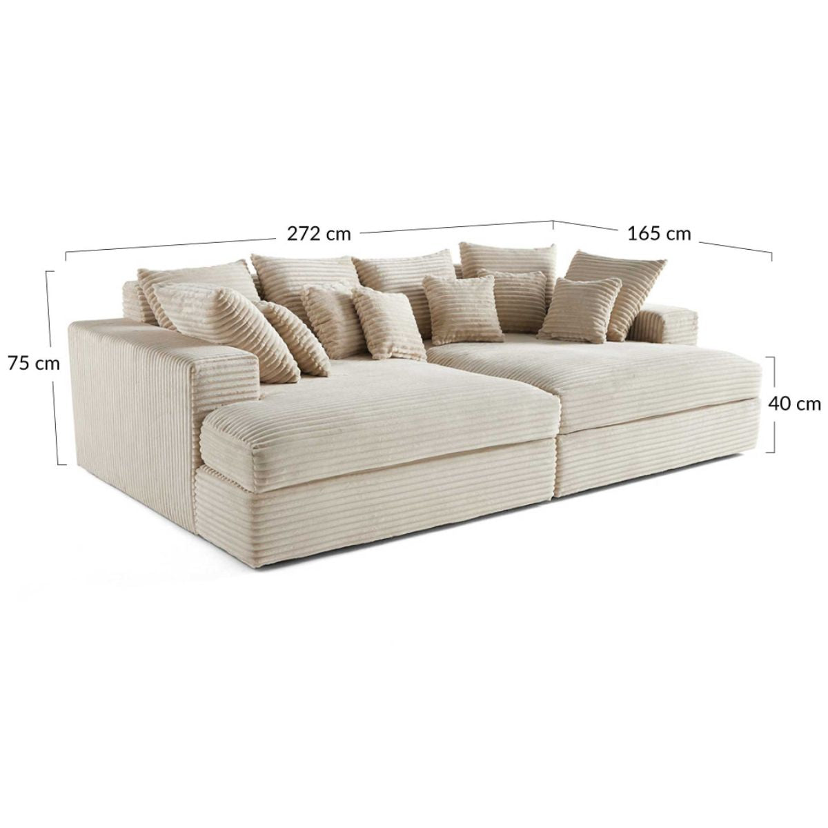 Canapé COLLINS 4 places BESTMOBILIER avec double méridienne en velours côtelé gris