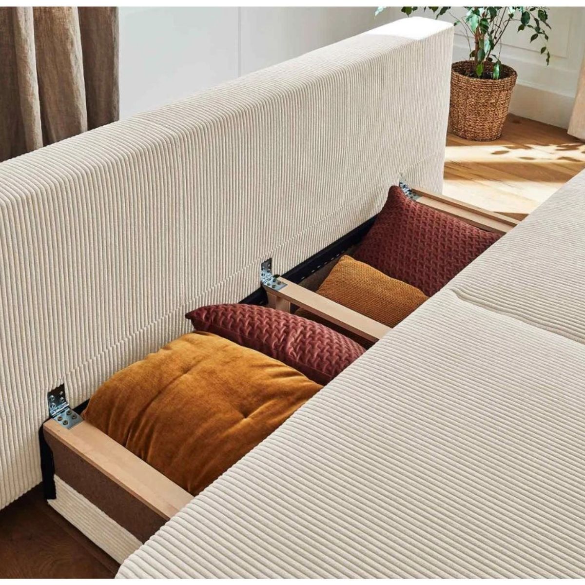 Canapé Cristal 3 places BESTMOBILIER convertible en velours côtelé Beige