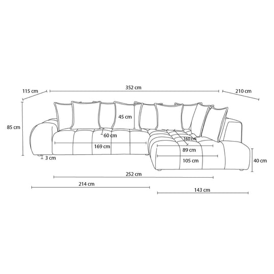Canapé d'angle droit BOBOCHIC Everest 10 coussins Beige