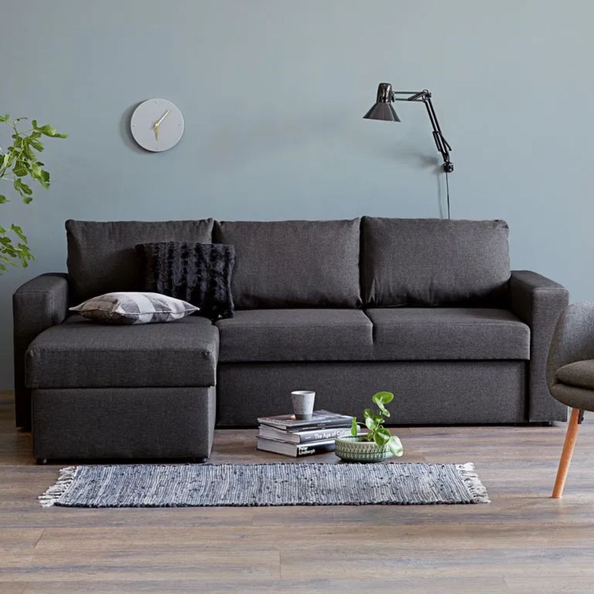 Canapé convertible JYSK MARSLEV 3 places avec méridienne réversible gris foncé