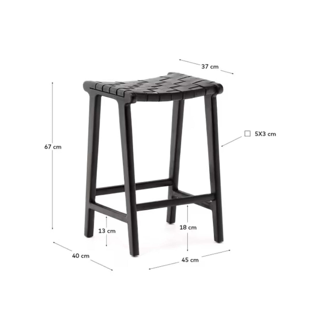 Tabouret Kave Home Calixta en cuir et bois d’acajou noir — 67 cm
