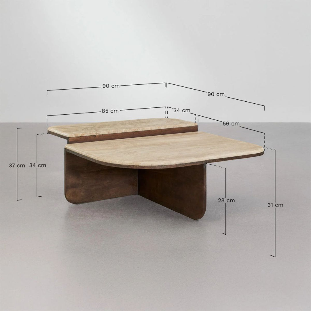Table basse SKLUM Clotsh 90x90 cm en pierre naturelle et bois de manguier