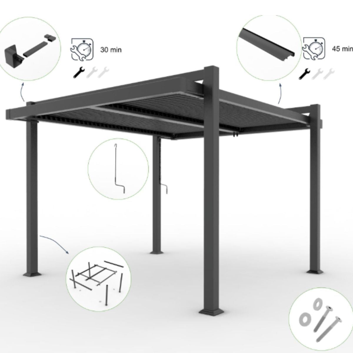 Pergola Bioclimatique Leroy Merlin 11,52m² – Gris Anthracite