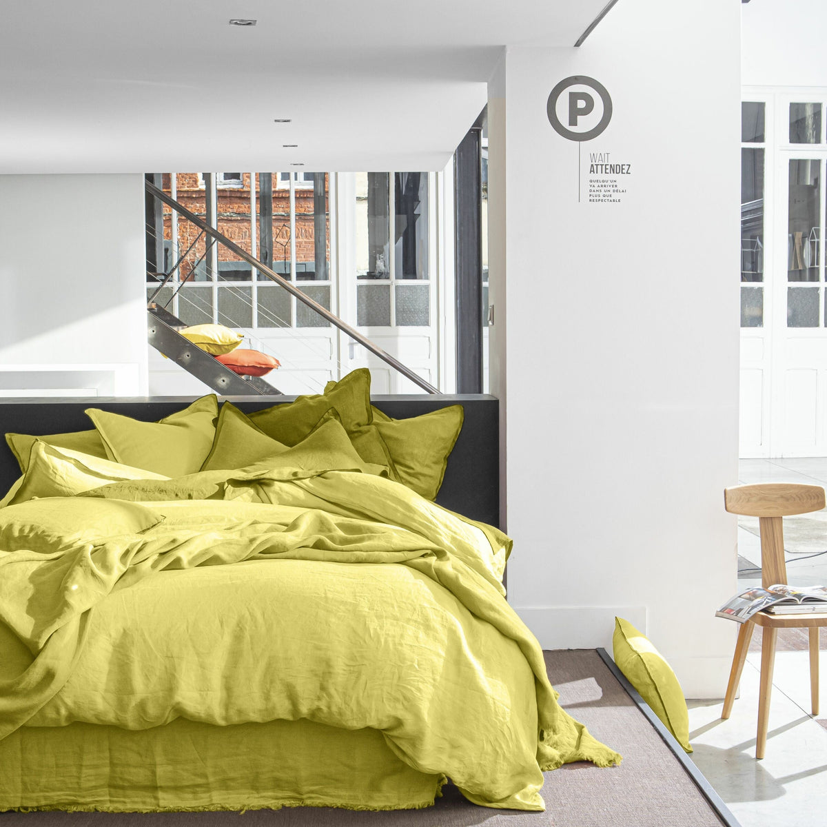 Parure de lit Bâton Rouge 100 % lin, jaune poire