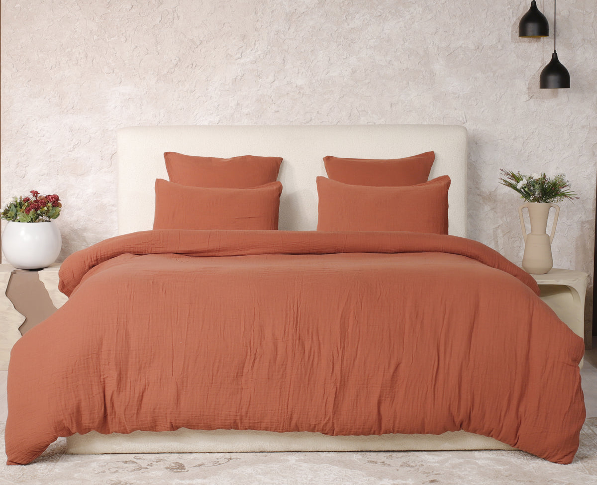 Parure de lit 2 places Bâton Rouge en double gaze de coton