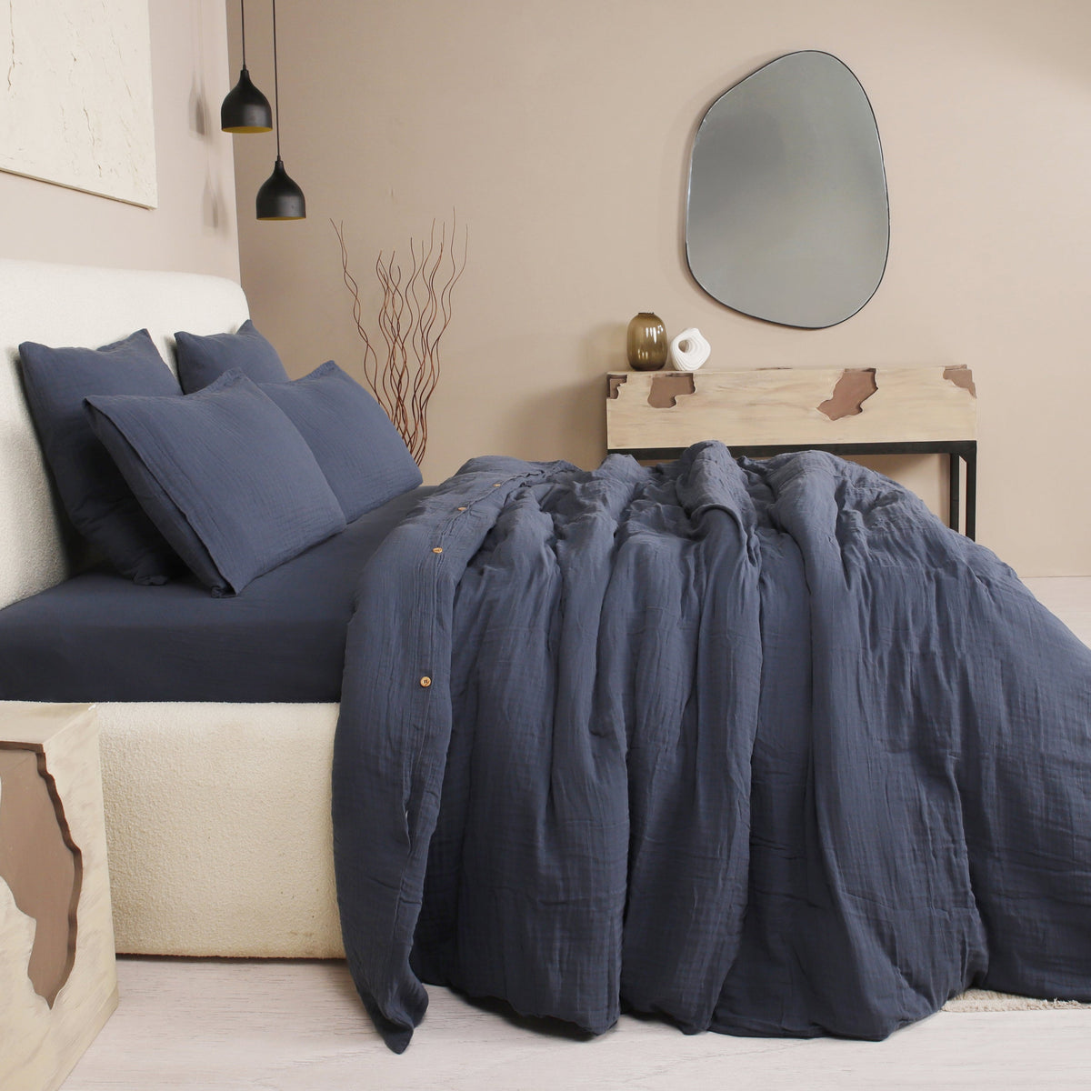Parure de lit 2 places Bâton Rouge en double gaze de coton