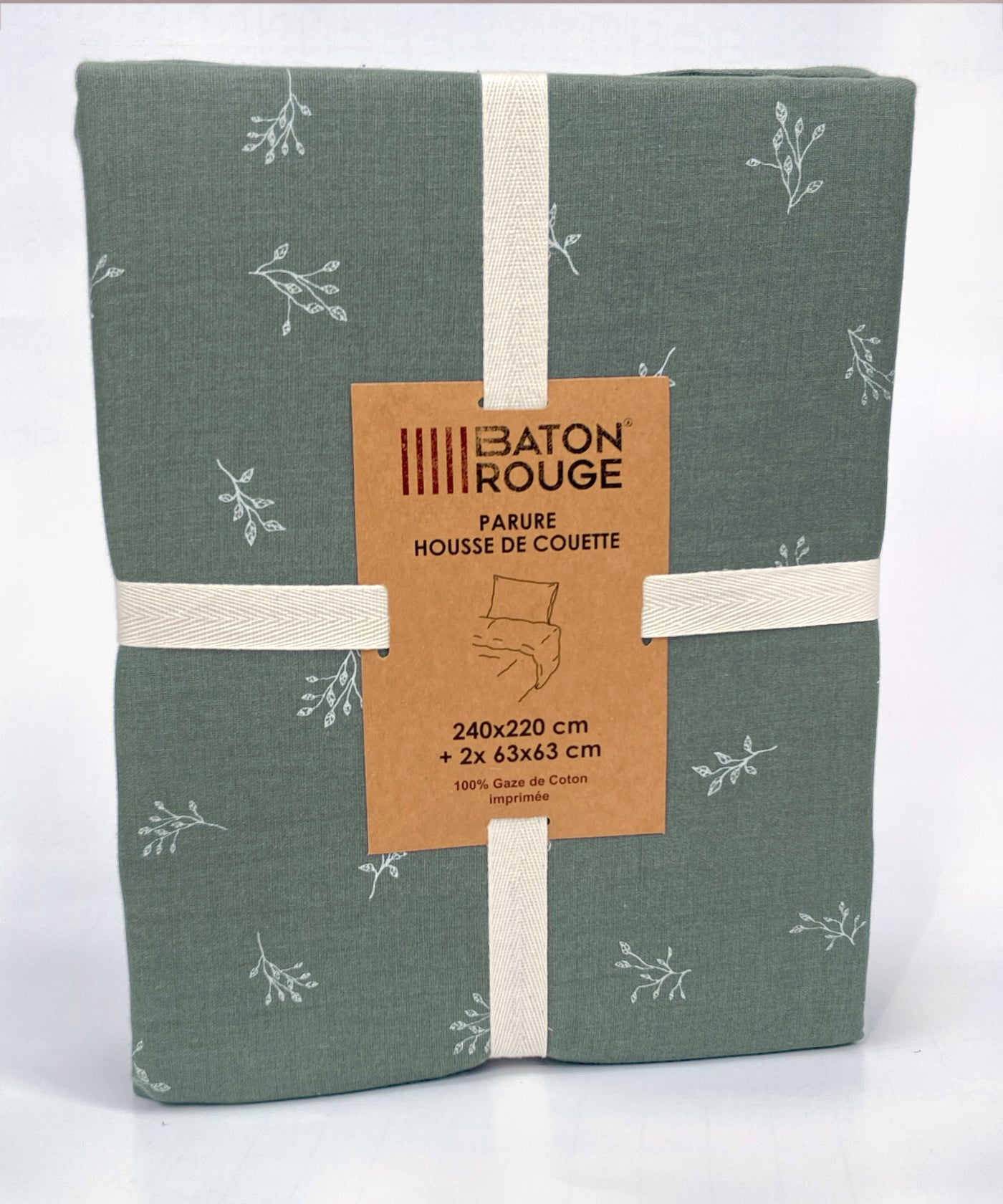 Housse de couette + taies en gaze de coton imprimée CELESTINE