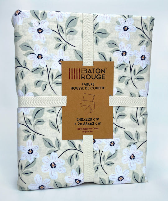 Housse de couette + taies en gaze de coton imprimée LOUCILE