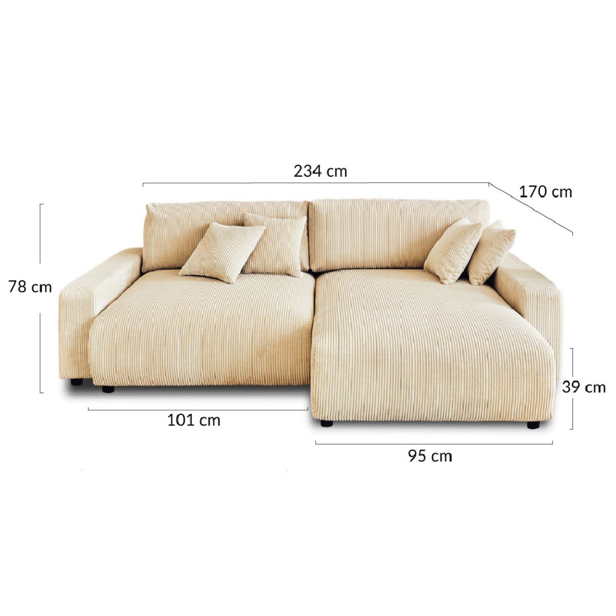 Canapé d'angle réversible BESTMOBILIER 4 places convertible avec coffre en velours côtelé beige