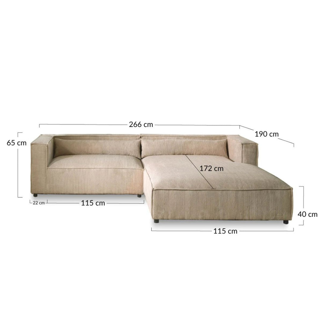 Canapé d'angle BEST IMMOBILIER Ela velours côtelé beige