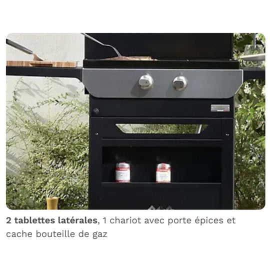 Plancha à gaz Le Marquier Original 260 Duo avec chariot et couvercle