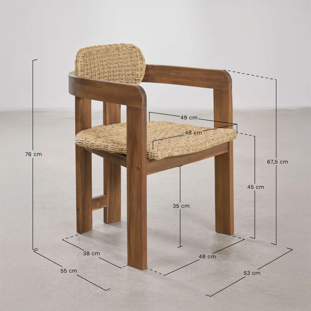 Lot 2 chaises de jardin SKLUM Ginara avec accoudoirs en bois d’acacia et rotin synthétique