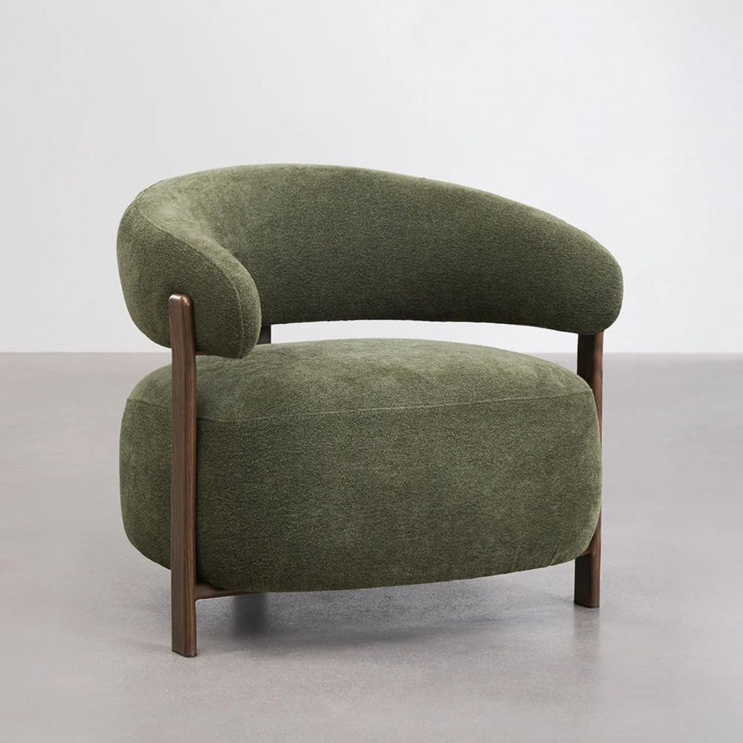 Fauteuil SKLUM en tissu chenille vert et fer Jolie Marron Bois Foncé
