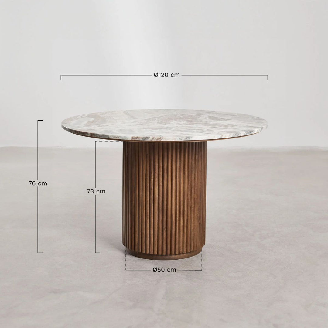 Table à manger ronde 120cm Giselda en pierre naturelle et bois de manguier SKLUM