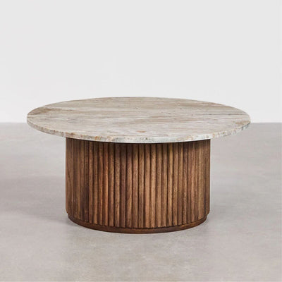 Table basse ronde SKLUM Ø90 cm en marbre et bois de manguier Giselda