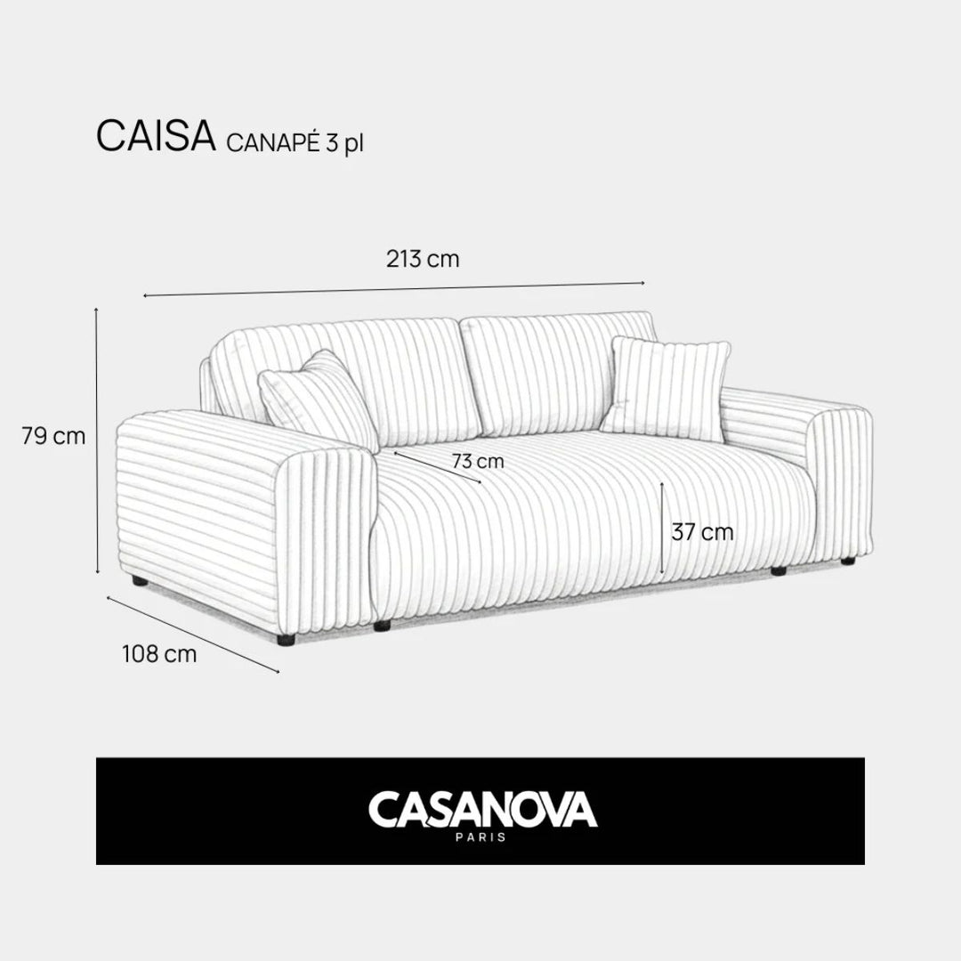 Canapé droit Casanova Paris gros velours côtelé beige CAISA