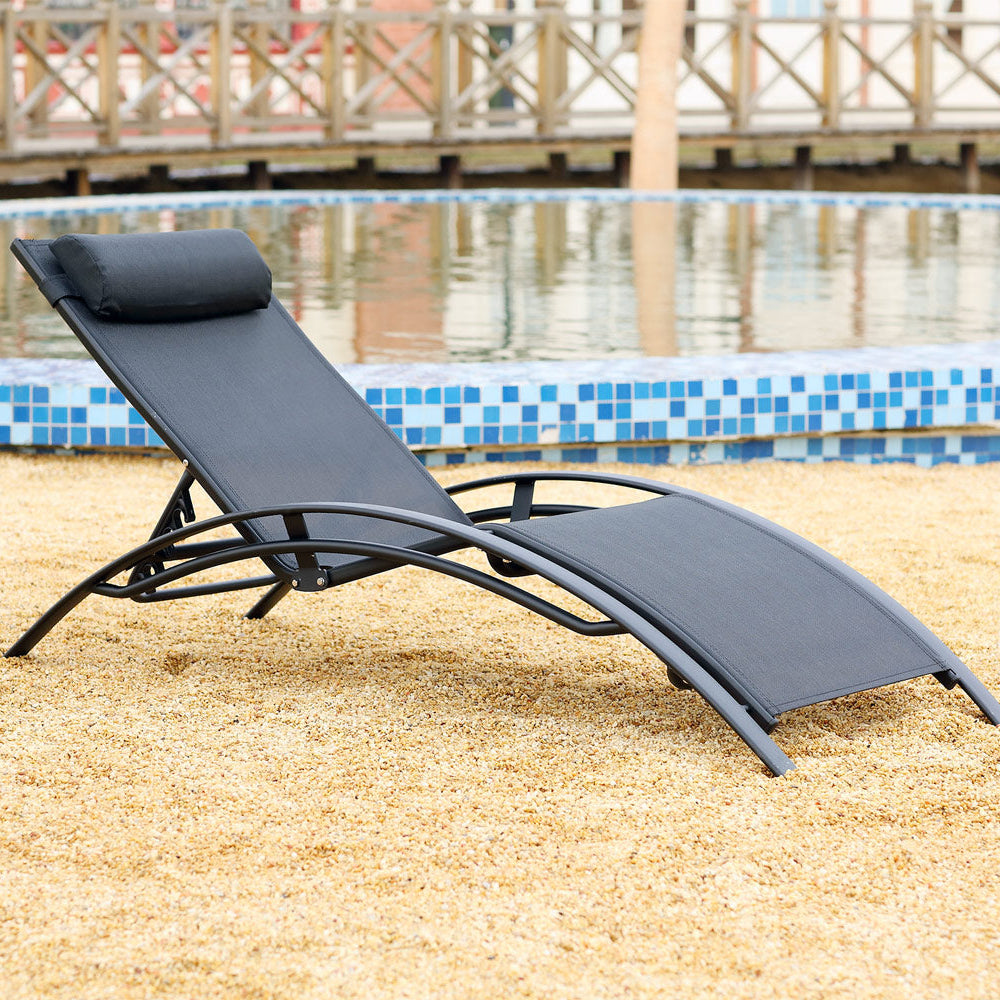 transat empilable et ajustable en aluminium et textilene Noir et Noir