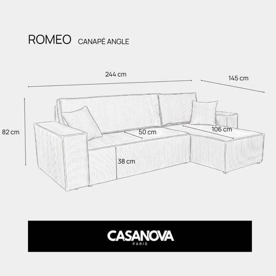 Canapé d'angle convertible CASANOVA Romeo velours bleu
