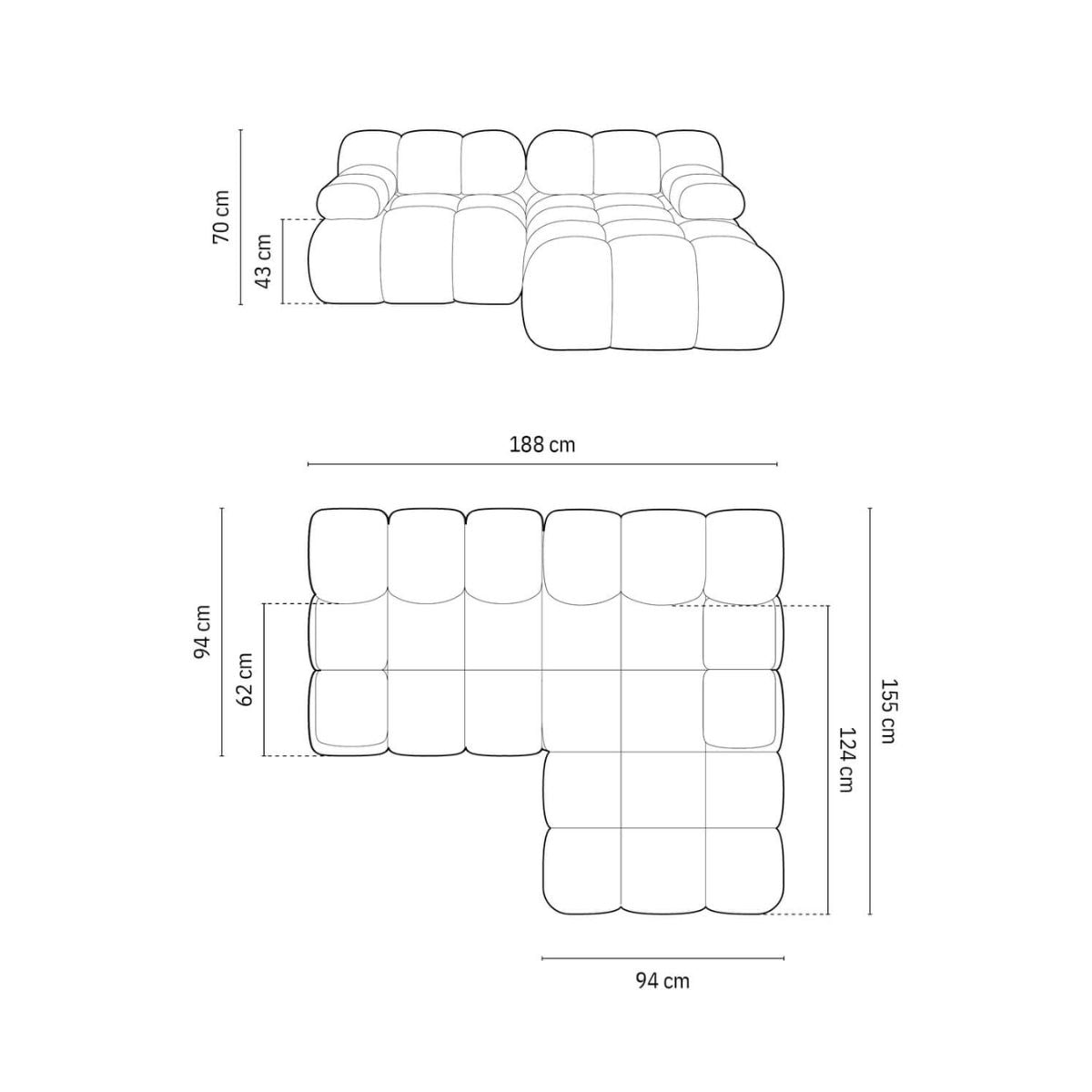 Canapé d’angle MICADONI modulable en velours – BELLIS