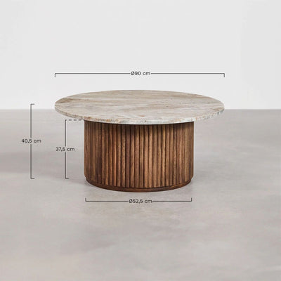 Table basse ronde SKLUM Ø90 cm en marbre et bois de manguier Giselda
