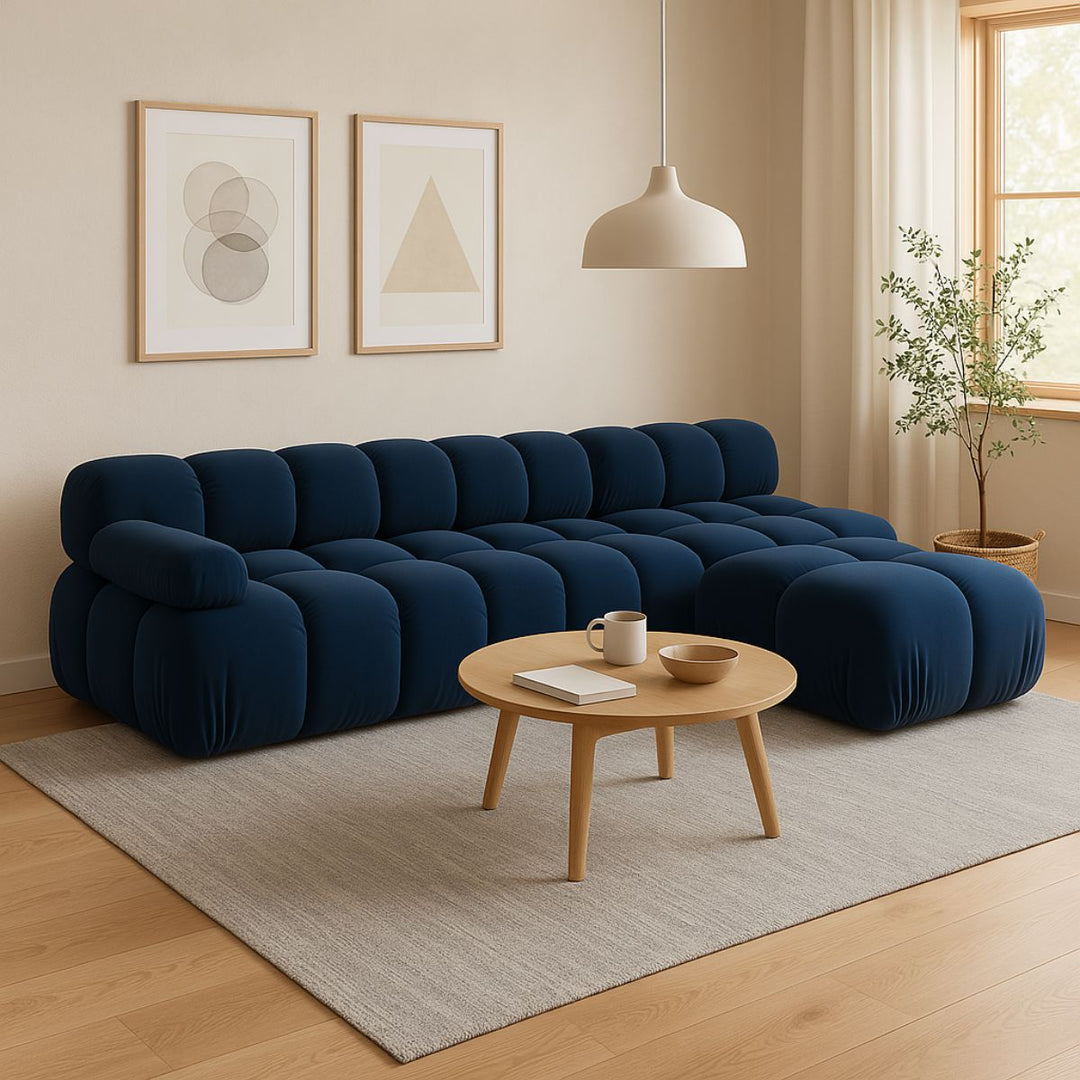 Canapé modulaire en velours Bellis bleu Micadoni 4 places