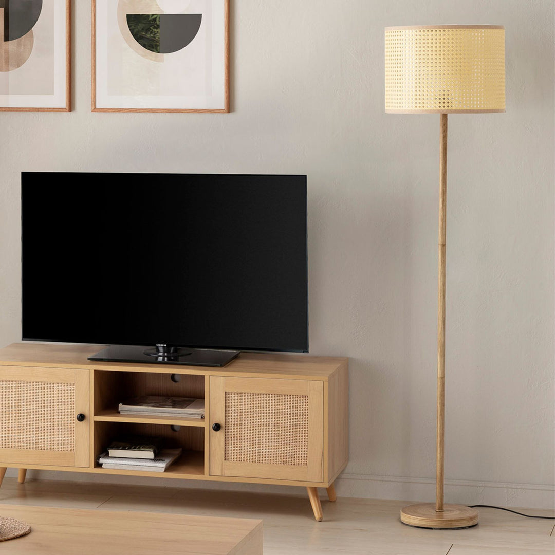 Lampadaire Keiko en métal Imitation Bois, Hauteur 161 cm