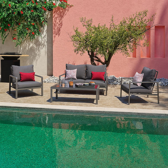 Salon de Jardin Bas en Aluminium Gris 4 pièces Canberra HYBA