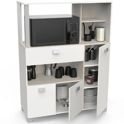 Armoire à micro-ondes Basiel-blanc mat/acacia