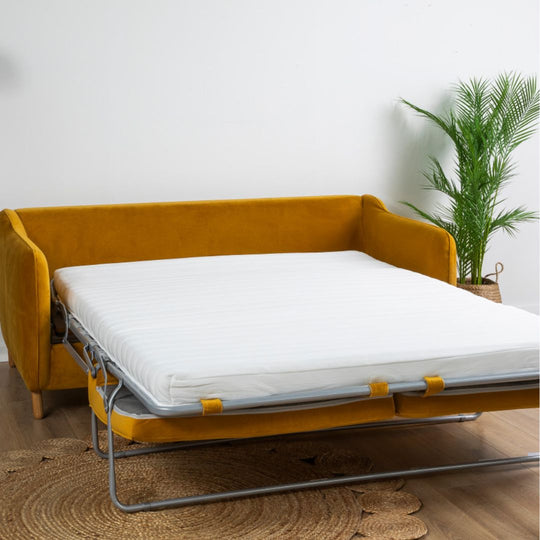 Canapé convertible express Drawer 3 places en velours Jaune moutarde - Léger défaut