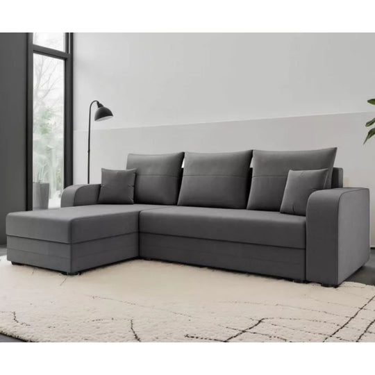 canapé d'angle réversible gris 4 places convertible avec coffre en velours Bestmobilier