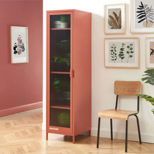 Vestiaire PANTONE terracotta porte en verre cannelé
