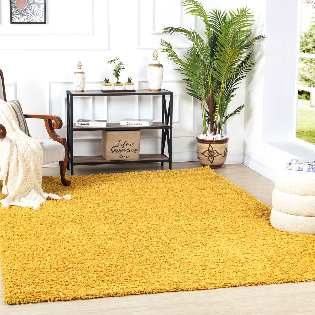 Tapis SURYA Lilly shaggy, uni à poils longs jaune vif