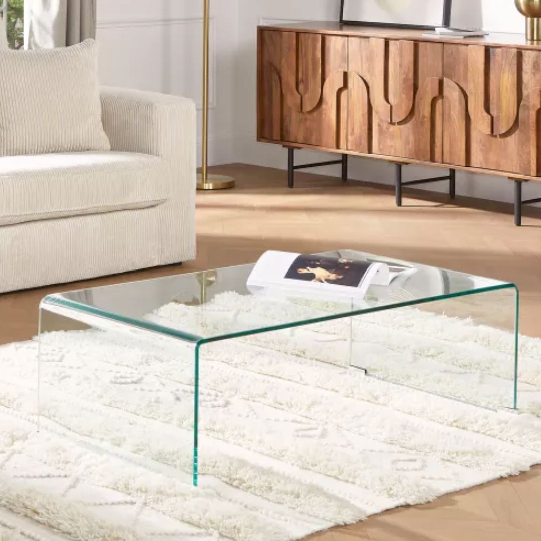 Table basse ALONZO en verre trempé courbé VENTE UNIQUE