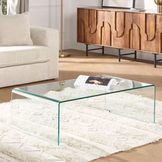 Table basse ALONZO en verre trempé courbé VENTE UNIQUE